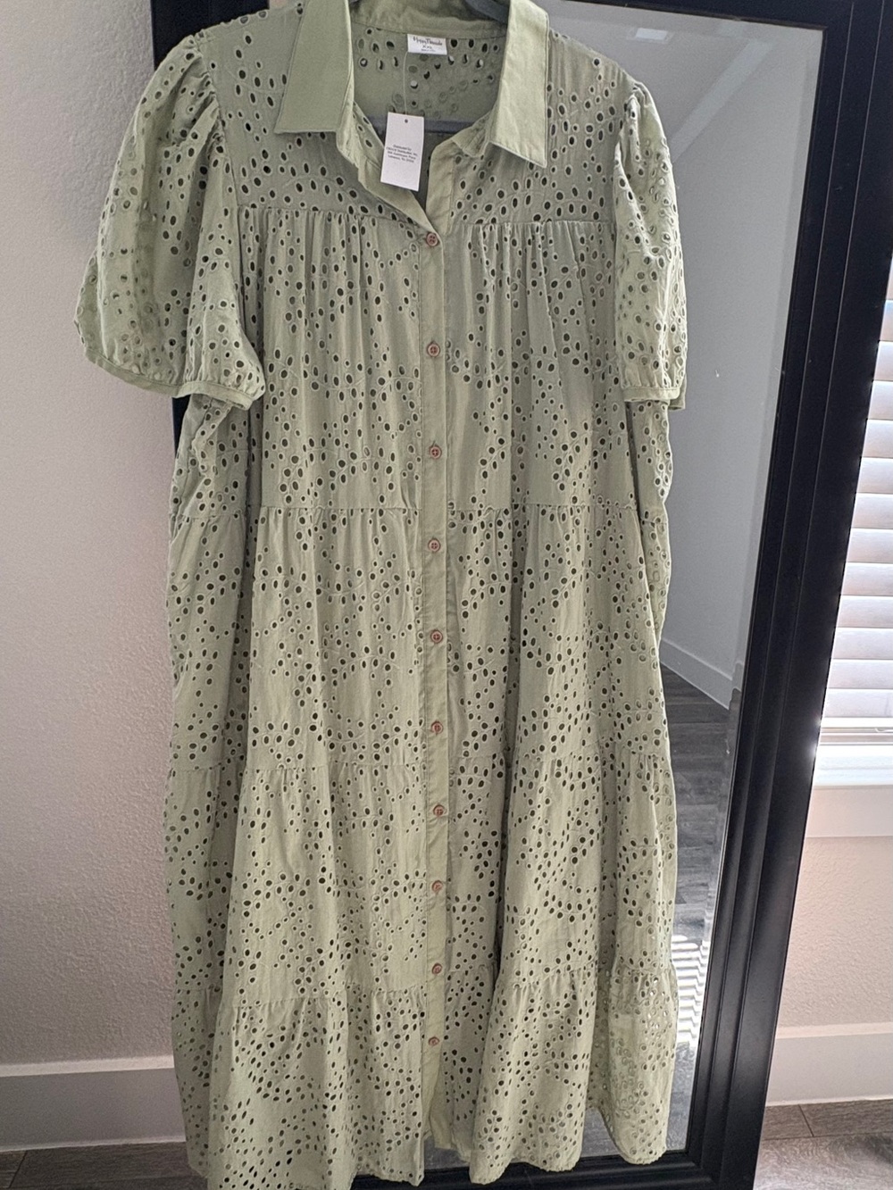 Light Sage Eyelet Tiered Shirt Dress size XXL NWT 100% cotton